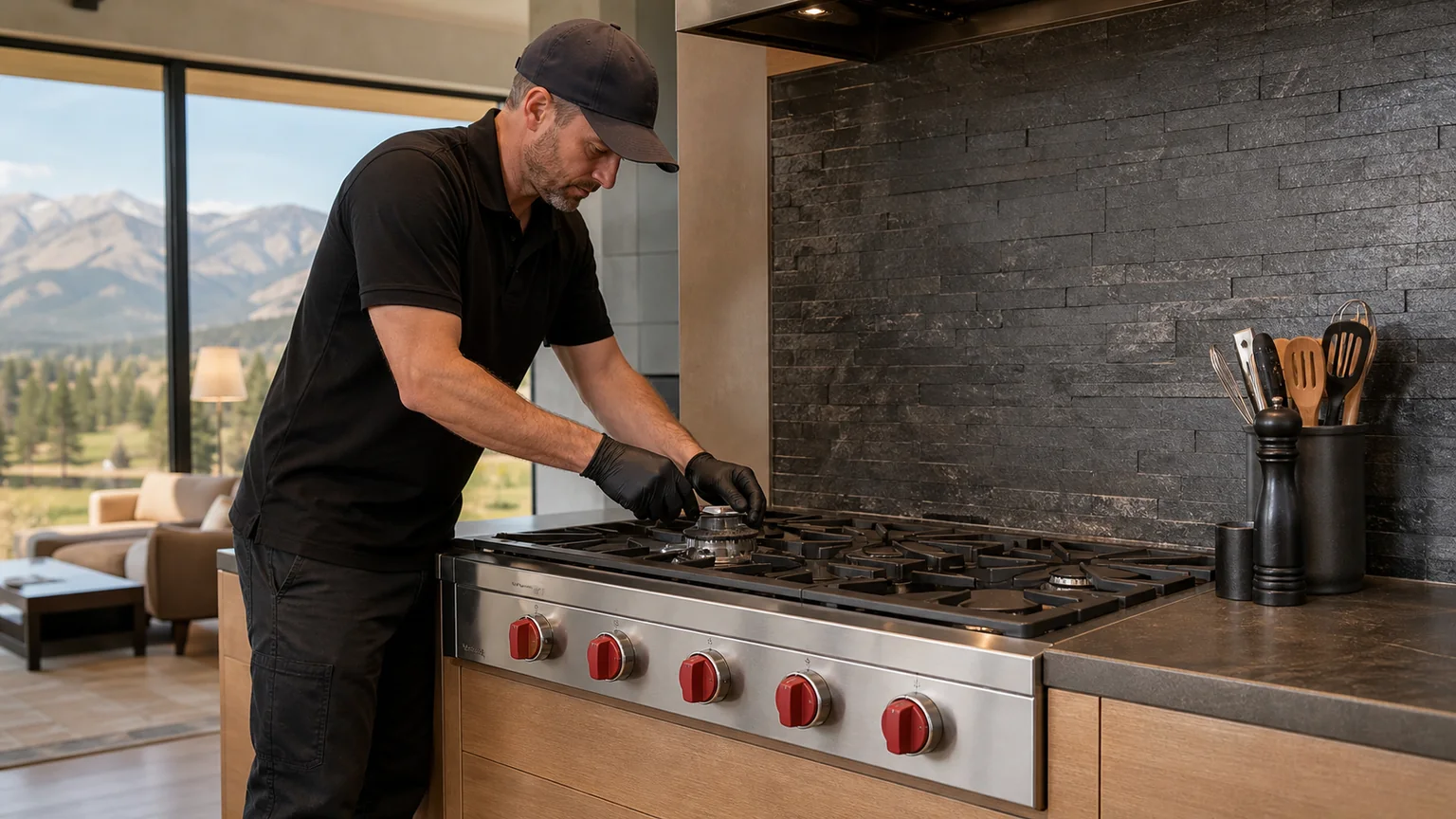 Built-in cooktop prepared for a professional diagnostic visit