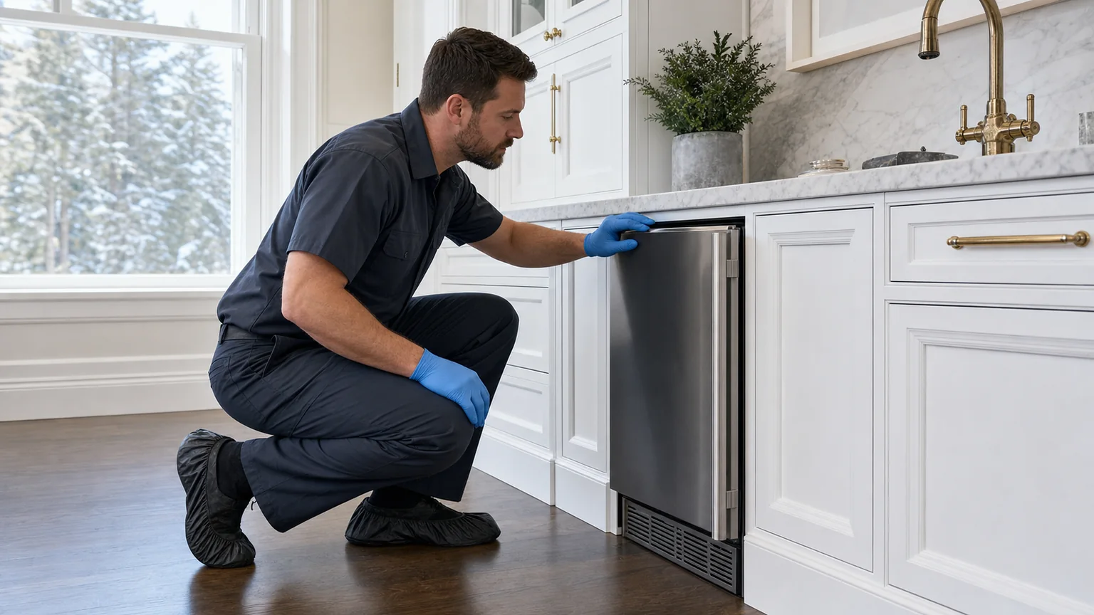 Undercounter ice maker prepared for a professional diagnostic visit
